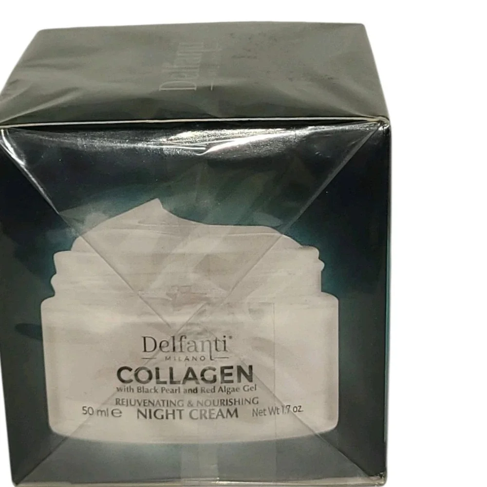 Delfanti Milano Collagen Night Cream Black Pearl‎ & Red Algae Gel 1.7 Oz NEW